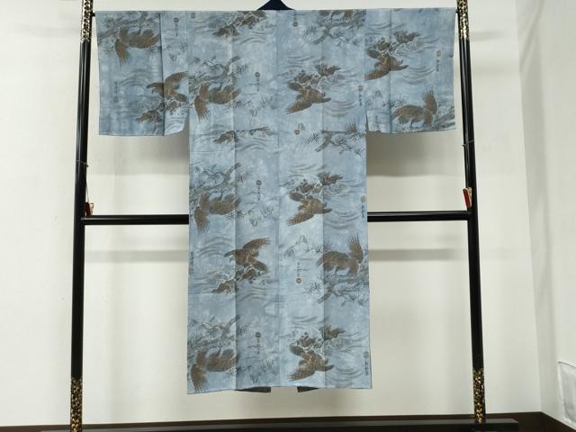 平和屋着物●男性　長襦袢　袷　手描き　鷹　さが美扱い　正絹　逸品　未使用　CABG0878yc