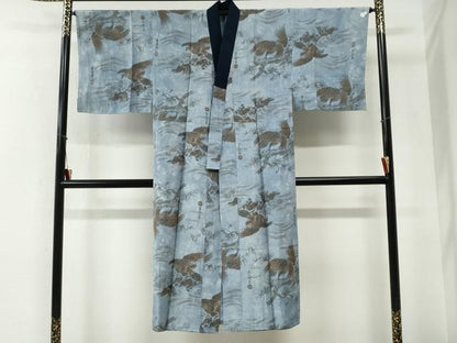 平和屋着物●男性　長襦袢　袷　手描き　鷹　さが美扱い　正絹　逸品　未使用　CABG0878yc