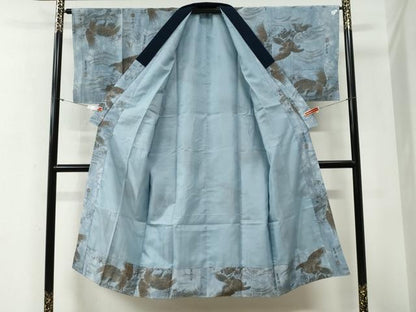 平和屋着物●男性　長襦袢　袷　手描き　鷹　さが美扱い　正絹　逸品　未使用　CABG0878yc