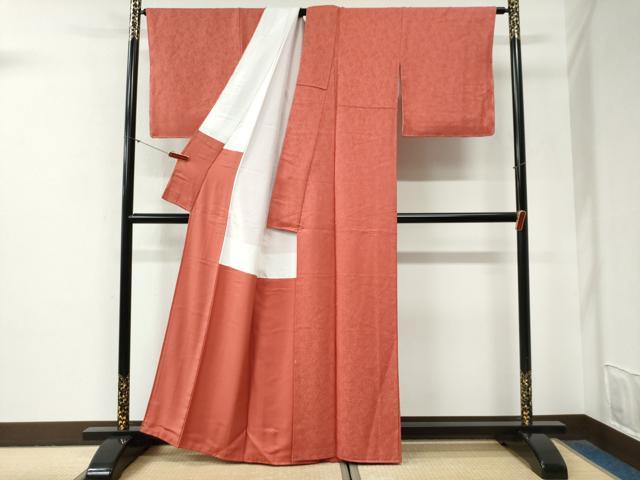 平和屋着物●上質な色無地　南天地紋　浅緋色　正絹　逸品　未使用　CABG0880yc