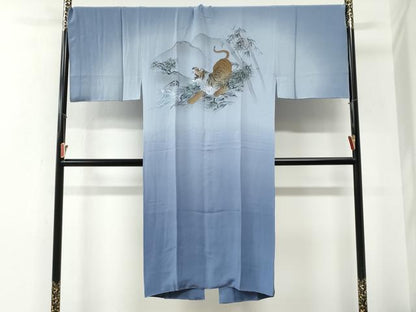 平和屋着物●男性　長襦袢　袷　手描き　虎　暈し染め　やまと誂製　キングサイズ　正絹　逸品　未使用　CABG0883yc