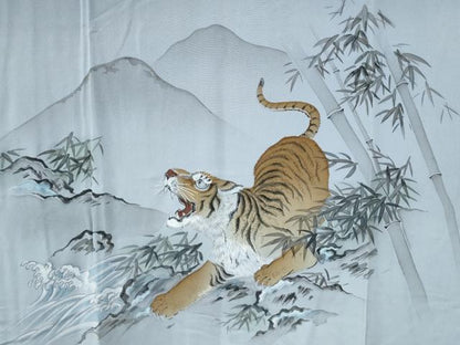 平和屋着物●男性　長襦袢　袷　手描き　虎　暈し染め　やまと誂製　キングサイズ　正絹　逸品　未使用　CABG0883yc