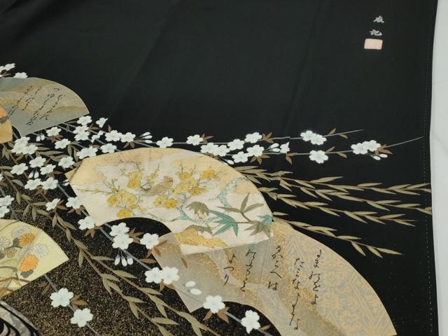 平和屋着物●豪華黒留袖　十二単　地紙竜田川休み鳥花車文　友紀本金箔　正絹　逸品　CABG0886yc