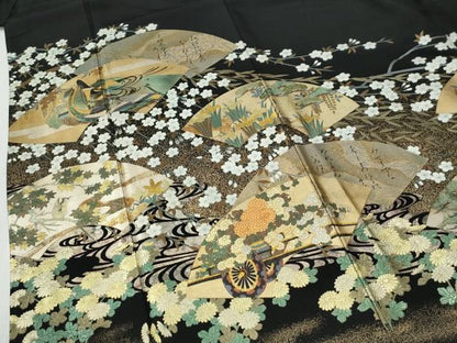 平和屋着物●豪華黒留袖　十二単　地紙竜田川休み鳥花車文　友紀本金箔　正絹　逸品　CABG0886yc