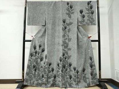 平和屋着物●訪問着　作家物　草花文　たたき染め　正絹　逸品　CABG0887yc
