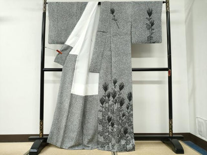 平和屋着物●訪問着　作家物　草花文　たたき染め　正絹　逸品　CABG0887yc