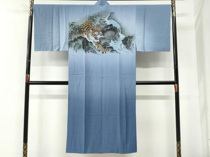 平和屋着物●男性　長襦袢　袷　手描き　虎　瓢箪　暈し染め　金彩　正絹　逸品　未使用　CABG0889yc
