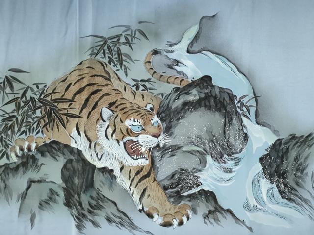 平和屋着物●男性　長襦袢　袷　手描き　虎　瓢箪　暈し染め　金彩　正絹　逸品　未使用　CABG0889yc 平和屋着物○男性 長襦袢 袷 手描き 虎 瓢箪 暈し染め 金彩 正絹 逸品