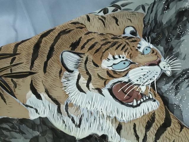 平和屋着物●男性　長襦袢　袷　手描き　虎　瓢箪　暈し染め　金彩　正絹　逸品　未使用　CABG0889yc
