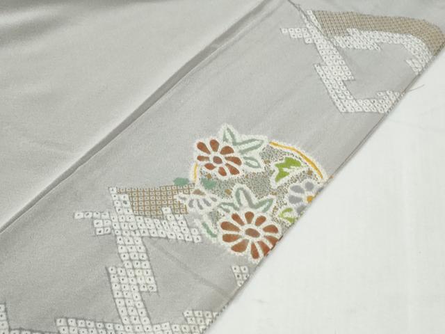 平和屋着物●訪問着　駒刺繍　絞り　松皮菱草花文　金彩　正絹　逸品　CABG0891yc