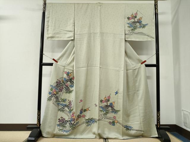 平和屋着物●本場琉球紅型　訪問着　竜田川笹梅文　正絹　逸品　未使用　CABG0893yc