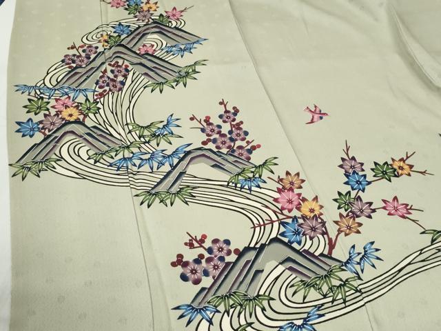 平和屋着物●本場琉球紅型　訪問着　竜田川笹梅文　正絹　逸品　未使用　CABG0893yc