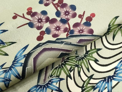 平和屋着物●本場琉球紅型　訪問着　竜田川笹梅文　正絹　逸品　未使用　CABG0893yc