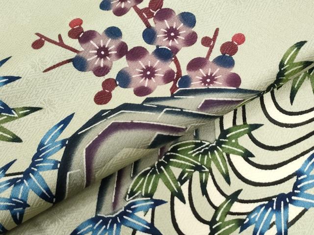 平和屋着物●本場琉球紅型　訪問着　竜田川笹梅文　正絹　逸品　未使用　CABG0893yc