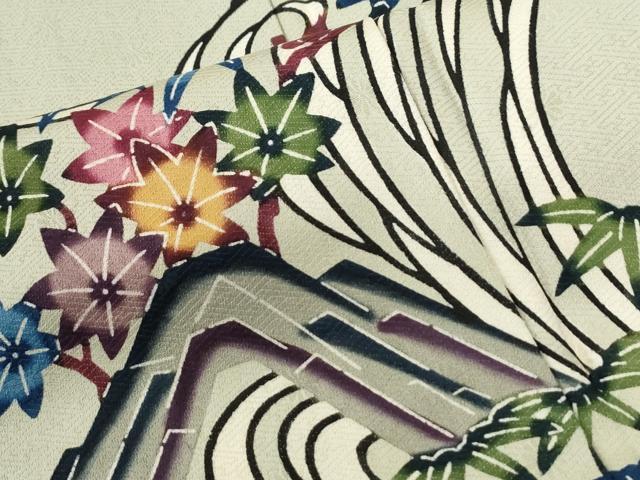 平和屋着物●本場琉球紅型　訪問着　竜田川笹梅文　正絹　逸品　未使用　CABG0893yc