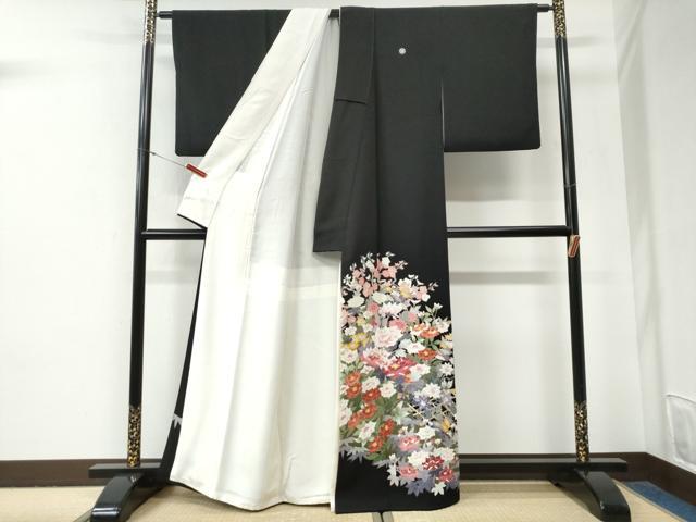平和屋着物●本加賀友禅作家　西川健一　黒留袖　籬牡丹花文　正絹　逸品　CABG0895yc