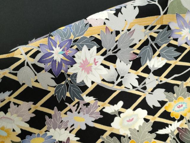 平和屋着物●本加賀友禅作家　西川健一　黒留袖　籬牡丹花文　正絹　逸品　CABG0895yc