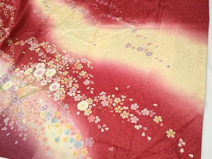 平和屋着物●豪華振袖　絞り　舞花文　暈し染め　金通し地　正絹　逸品　CABG0898yc