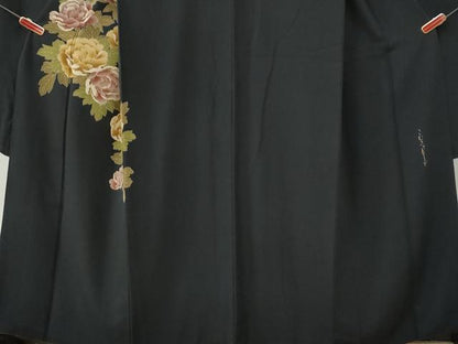 平和屋着物●こむさでもーど・COMME CA DU MODE　振袖　牡丹　黒地　正絹　逸品　CABG0901yc