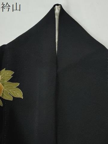 平和屋着物●こむさでもーど・COMME CA DU MODE　振袖　牡丹　黒地　正絹　逸品　CABG0901yc