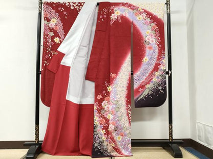 平和屋着物●豪華振袖　絞り　毬舞花文　ラメ糸　暈し染め　銀通し地　京都きもの友禅扱い　正絹　逸品　CABG0903yc
