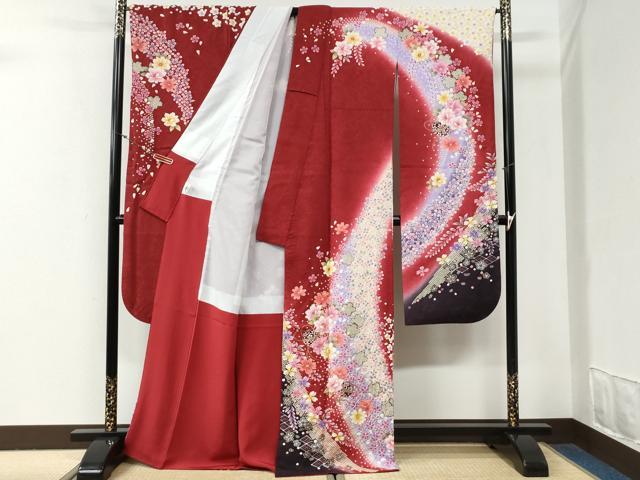 平和屋着物●豪華振袖　絞り　毬舞花文　ラメ糸　暈し染め　銀通し地　京都きもの友禅扱い　正絹　逸品　CABG0903yc