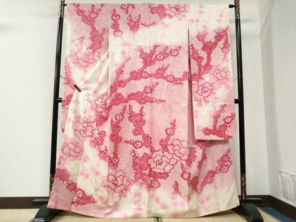平和屋着物●豪華振袖　総絞り　牡丹枝梅文　暈し染め　正絹　逸品　CABG0904yc