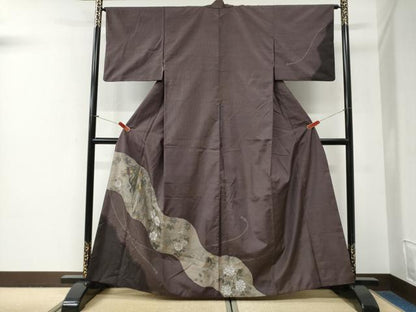 平和屋着物●訪問着　本場大島紬　竜田川花文　金彩　正絹　逸品　CABG0905yc