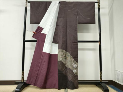 平和屋着物●訪問着　本場大島紬　竜田川花文　金彩　正絹　逸品　CABG0905yc