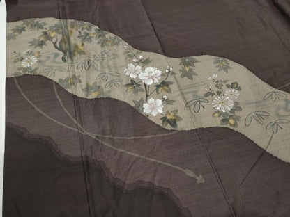 平和屋着物●訪問着　本場大島紬　竜田川花文　金彩　正絹　逸品　CABG0905yc