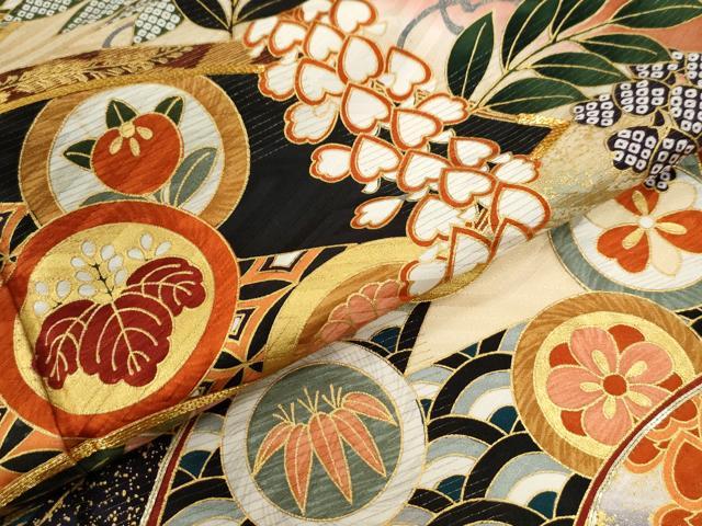 平和屋着物●豪華振袖　駒刺繍　鳳凰地紙草花丸文　暈し染め　金彩　正絹　逸品　CABG0907yc