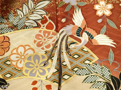 平和屋着物●豪華振袖　駒刺繍　鳳凰地紙草花丸文　暈し染め　金彩　正絹　逸品　CABG0907yc