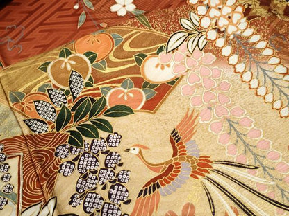 平和屋着物●豪華振袖　駒刺繍　鳳凰地紙草花丸文　暈し染め　金彩　正絹　逸品　CABG0907yc
