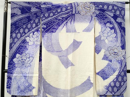 平和屋着物●豪華振袖　総絞り　駒刺繍　束ね熨斗吉祥牡丹花文　暈し染め　正絹　逸品　未使用　CABG0910yc