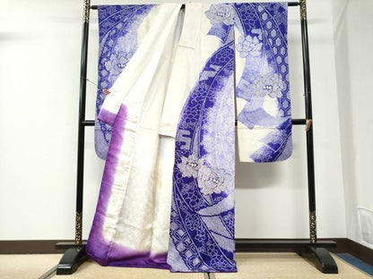 平和屋着物●豪華振袖　総絞り　駒刺繍　束ね熨斗吉祥牡丹花文　暈し染め　正絹　逸品　未使用　CABG0910yc