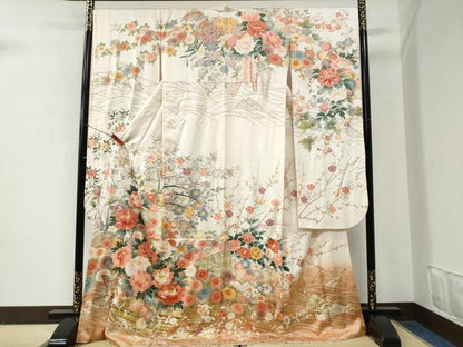 平和屋着物●豪華振袖　立波牡丹花文　暈し染め　金彩　正絹　逸品　CABG0911yc