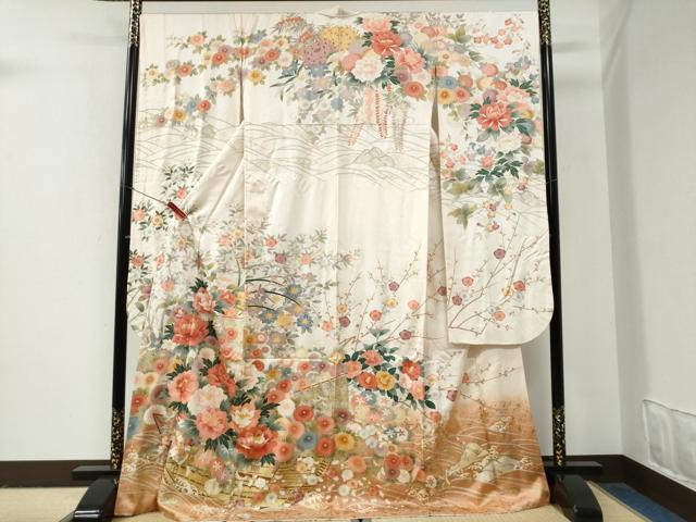 平和屋着物●豪華振袖　立波牡丹花文　暈し染め　金彩　正絹　逸品　CABG0911yc