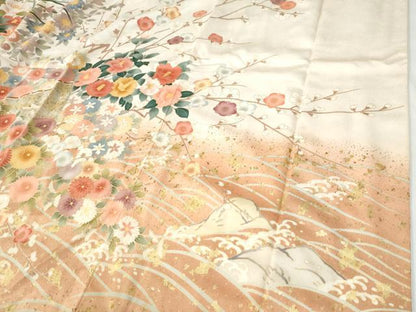 平和屋着物●豪華振袖　立波牡丹花文　暈し染め　金彩　正絹　逸品　CABG0911yc