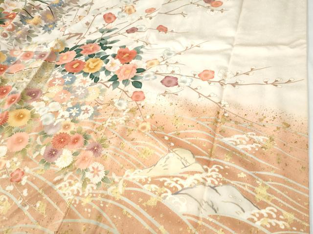 平和屋着物●豪華振袖　立波牡丹花文　暈し染め　金彩　正絹　逸品　CABG0911yc