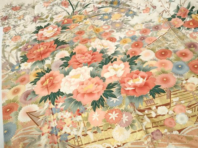 平和屋着物●豪華振袖　立波牡丹花文　暈し染め　金彩　正絹　逸品　CABG0911yc