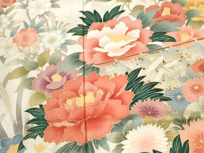 平和屋着物●豪華振袖　立波牡丹花文　暈し染め　金彩　正絹　逸品　CABG0911yc
