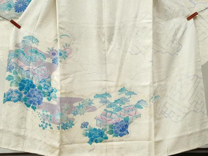 平和屋着物●名門　藤娘きぬたや・総絞り　振袖　雲取り風景牡丹花文　正絹　逸品　CABG0912yc