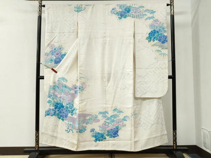 平和屋着物●名門　藤娘きぬたや・総絞り　振袖　雲取り風景牡丹花文　正絹　逸品　CABG0912yc
