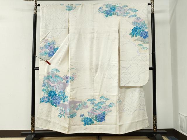 平和屋着物●名門　藤娘きぬたや・総絞り　振袖　雲取り風景牡丹花文　正絹　逸品　CABG0912yc