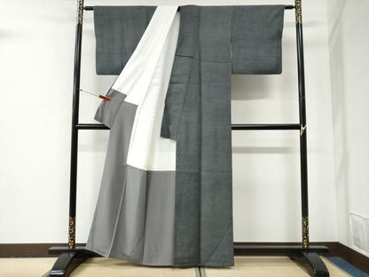 平和屋着物●江戸小紋　浅野栄一　角通し　黒地　正絹　逸品　CABG0913yc