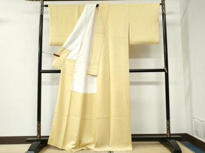平和屋着物●上質な色無地　菊地紋　淡黄色　反端付き　正絹　逸品　CABG0916yc