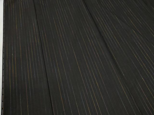 平和屋着物●上質な紬　縞　黒地　正絹　逸品　未使用　CABG0917yc