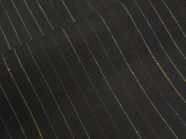 平和屋着物●上質な紬　縞　黒地　正絹　逸品　未使用　CABG0917yc