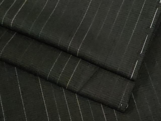 平和屋着物●上質な紬　縞　黒地　正絹　逸品　未使用　CABG0917yc