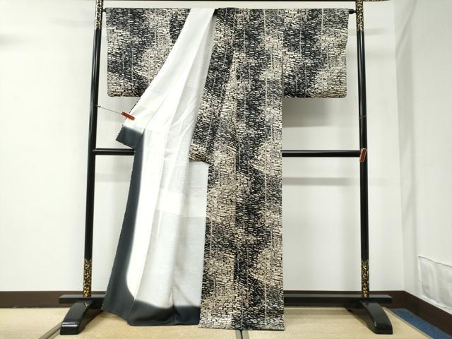 平和屋着物●上質な小紋　枝蕾　黒地　正絹　逸品　CABG0918yc